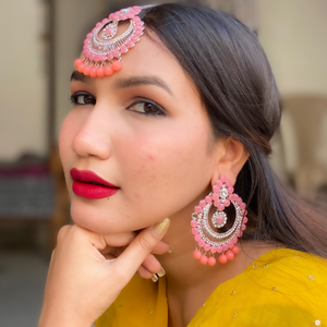 Peach Delight Maang Tikka Jewelry Set (DESIGN 416)