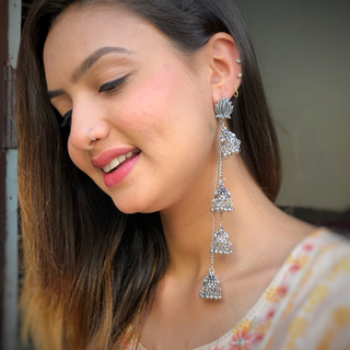 Afgani German Silver Oxidized Jhumki Earrings for Women (DESIGN 417)