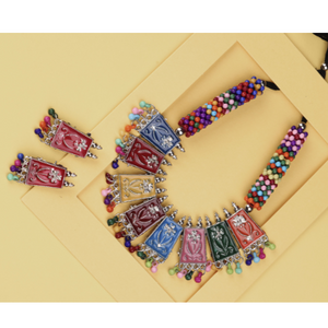 Multicoloured Beaded Panel Oxidised Necklace (DESIGN 164)