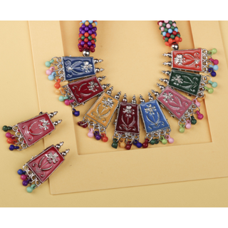 Multicoloured Beaded Panel Oxidised Necklace (DESIGN 164)