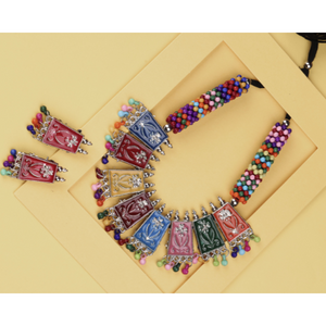 Multicoloured Beaded Panel Oxidised Necklace (DESIGN 164)