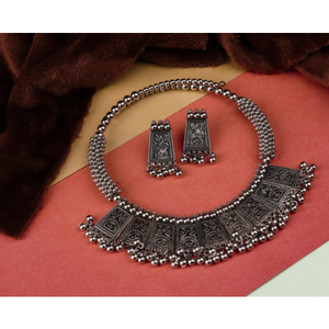 Paneled Choker Oxidised Necklace (DESIGN 165)