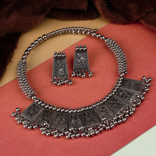 Paneled Choker Oxidised Necklace (DESIGN 165)