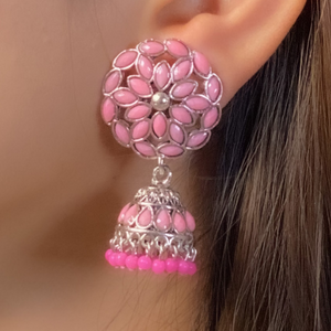 Pink Paradise Oxidised Jhumkis (DESIGN 406)