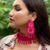 Pink Circular Embroidered Fashion Earrings (DESIGN 60)