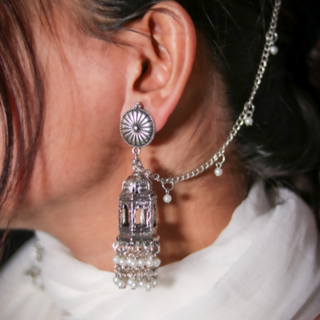 Afgani German Silver Oxidized Jhumki Earrings for Women (DESIGN 561)