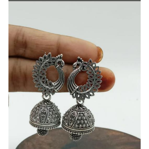 Pretty Peacock Oxidised Mini Jhumkis (DESIGN 1118)