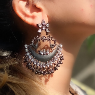Afgani German Silver Oxidized Jhumki Earrings for Women (DESIGN 281)