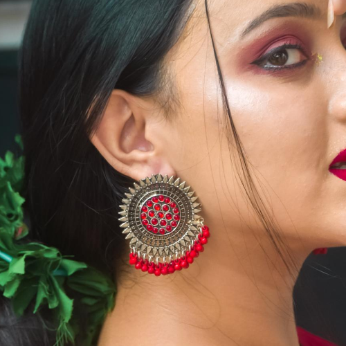 Red Circular Oxidize Jhumki (DESIGN 011)