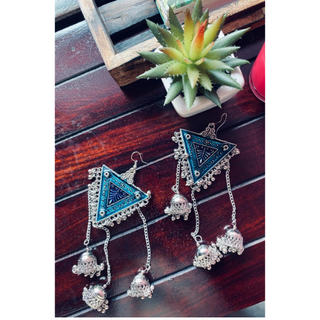 Triangle Oxidised Blue Jhumka (DESIGN 01)