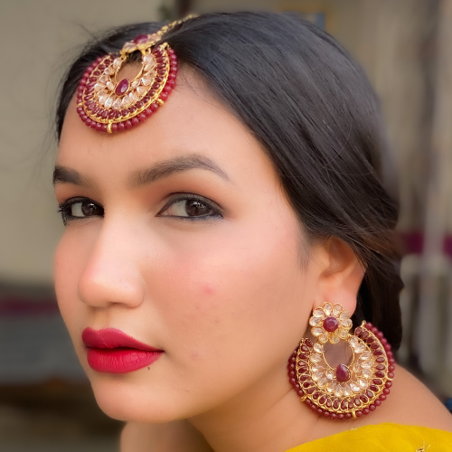 Maroon Maang Tikka Jewelry Set (DESIGN 425)