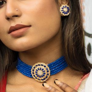 Royal Blue Kundan Traditional Jewelry Set (DESIGN 222)