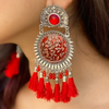 Red Fringe Chandelier Oxidised Jhumka (DESIGN 239)