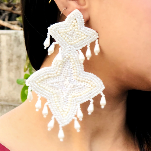 White Clover Embroidered Fashion Earrings (DESIGN 515)