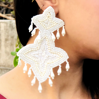 White Clover Embroidered Fashion Earrings (DESIGN 515)