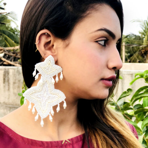 White Clover Embroidered Fashion Earrings (DESIGN 515)