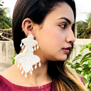 White Clover Embroidered Fashion Earrings (DESIGN 515)