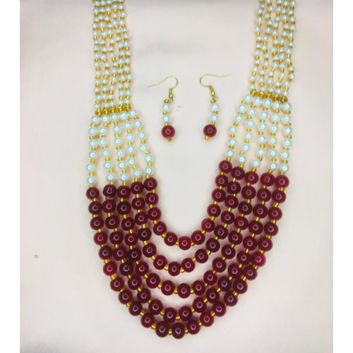 Red Pearl Garland Kundan Traditional Jewelry Set (DESIGN 212)