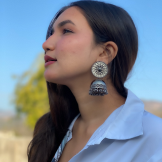 Afgani German Silver Oxidized Jhumki Earrings for Women (DESIGN 538)