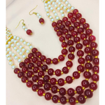 Red Pearl Garland Kundan Traditional Jewelry Set (DESIGN 212)