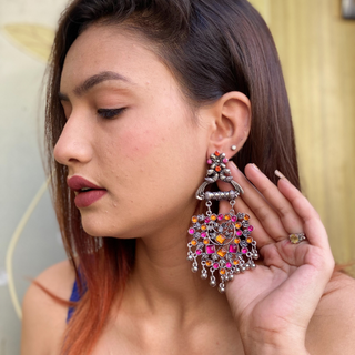 Afgani German Silver Oxidized Jhumki Earrings for Women (DESIGN 566)