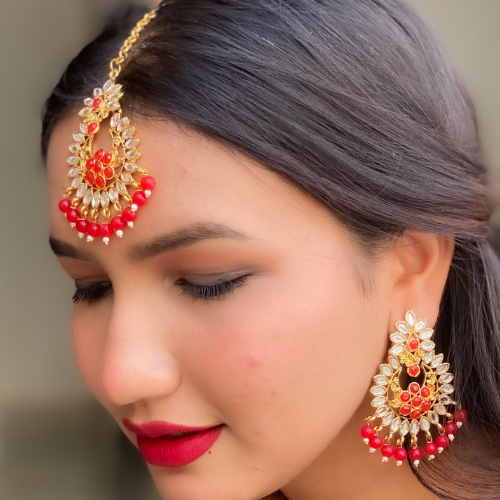 Maang Tikka Earrings Jewellery Set for Women (DESIGN 431)