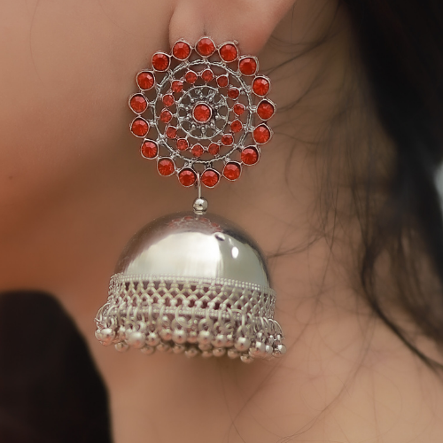 Red Blossom Oxidised Jhumka (DESIGN 60)