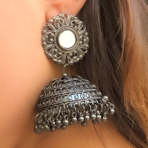 Oxidized Mirror Jhumkas Buy Afgani German Silver Jhumki Earrings