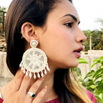 White Whimsy Embroidered Fashion Earrings (DESIGN 511)