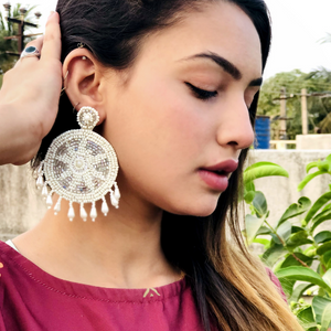 White Whimsy Embroidered Fashion Earrings (DESIGN 511)