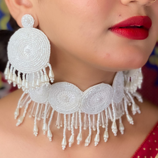 White Glam Embroidered Fashion Necklace (DESIGN 98)