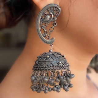 Afgani German Silver Oxidized Jhumki Earrings for Women (DESIGN 111)