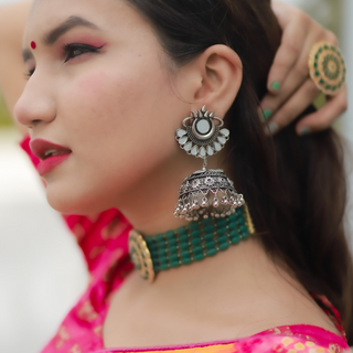 Afgani German Silver Oxidized Jhumki Earrings for Women (DESIGN 51)