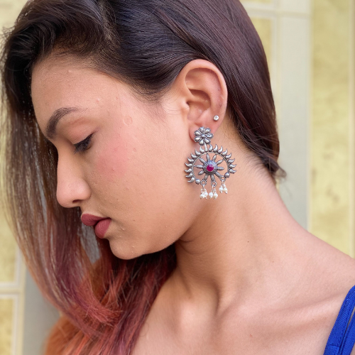 Sunny Sunbursts Oxidised Jhumka (DESIGN 562)