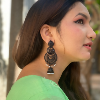 Afgani German Silver Oxidized Jhumki Earrings for Women (DESIGN 218)