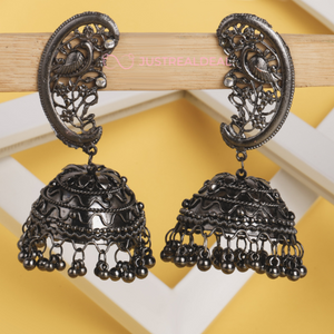 Afgani German Silver Oxidized Jhumki Earrings for Women (DESIGN 482)