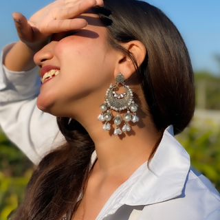 Afgani German Silver Oxidized Jhumki Earrings for Women (DESIGN 546)