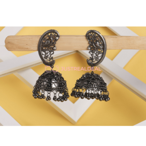 Afgani German Silver Oxidized Jhumki Earrings for Women (DESIGN 482)