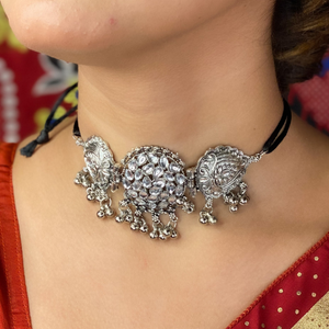 Mughal Motif Choker Oxidised Necklace (DESIGN 93)