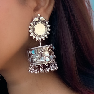 Afgani German Silver Oxidized Jhumki Earrings for Women (DESIGN 309)