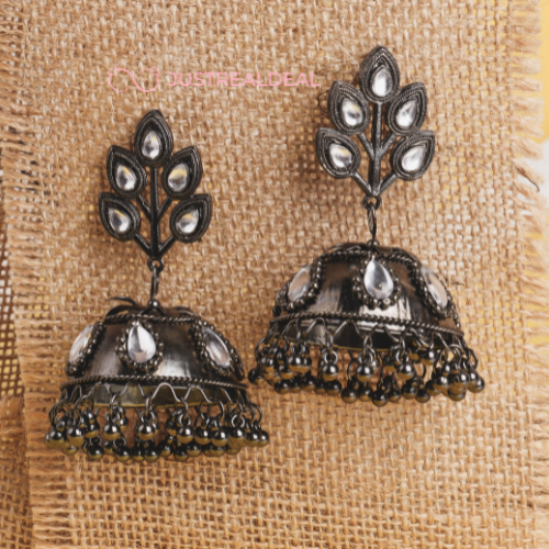 Crystal Ivy Oxidised Jhumkis (DESIGN 483)