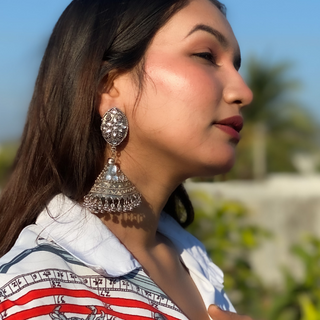 Afgani German Silver Oxidized Jhumki Earrings for Women (DESIGN 545)