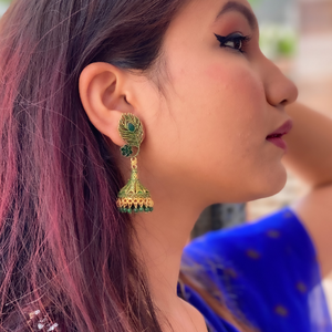 Pristine Peacock Oxidised Jhumkis (DESIGN 345)