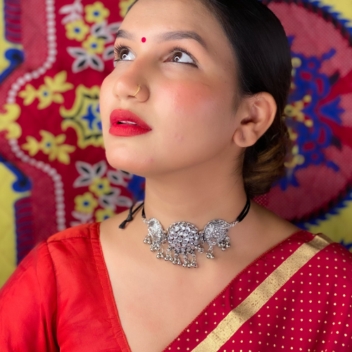 Mughal Motif Choker Oxidised Necklace (DESIGN 93)