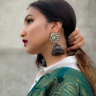 Afgani German Silver Oxidized Jhumki Earrings for Women (DESIGN 135)