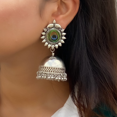 Afgani German Silver Oxidized Jhumki Earrings for Women (DESIGN 136)