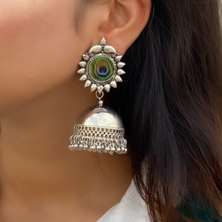 Afgani German Silver Oxidized Jhumki Earrings for Women (DESIGN 136)
