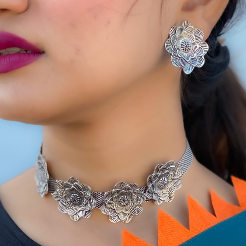 Afgani German Silver Oxidized Necklace for Women (DESIGN 12)