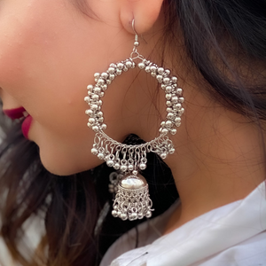 Afgani German Silver Oxidized Jhumki Earrings for Women (DESIGN 150)