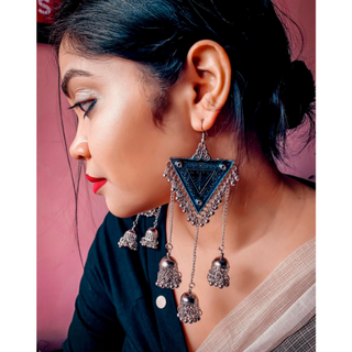 Triangle Oxidised Blue Jhumka (DESIGN 01)